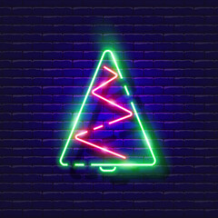 New Year fir tree neon sign. Glowing Christmas tree icon. New Year and Christmas concept. Vector illustration for design.