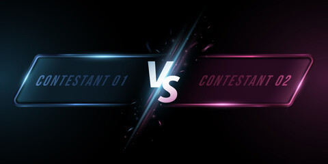 Versus screen with frame. Letters VS with sparkling flash for sport games, tournament, cybersport, martial arts, fight battles. Game concept. Vector illustration