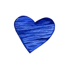 Blue textured watercolor heart isolated on white 