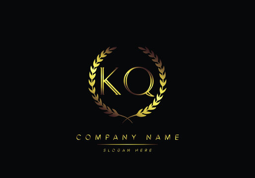 Alphabet letters KQ monogram logo, gold color, luxury style