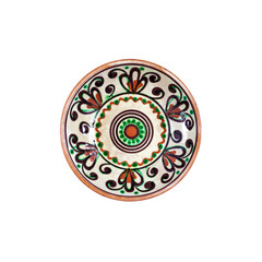 Vntage ceramic plate with ornament isolated on white background with clipping path