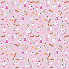 White rabbit seamless pattern on floral background