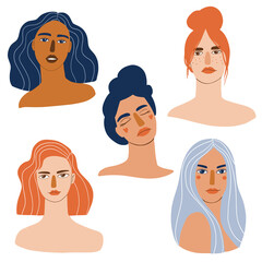 Young women characters. Hand drawn avatars