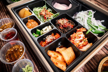 korean bbq tray chopsticks