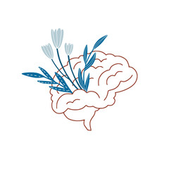 Human floral brain. Line art poster - 450558936