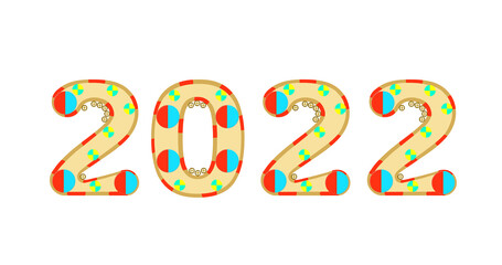 Doodle with numbers 2022.  Christmas celebration concept and Happy New Year 2022 greetings.