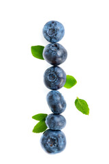 blueberries with leaves on a white background
