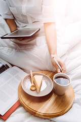 Woman using a laptop with World and big data network connection, World Wide Web, social network