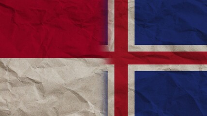 Fototapeta premium Iceland and Indonesia Flags Together, Crumpled Paper Effect Background 3D Illustration