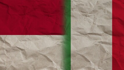 Italy and Indonesia Flags Together, Crumpled Paper Effect Background 3D Illustration