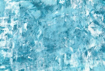 Abstract blue and white textured art background. Hand drawing in oil, acrylic. Stains, paint stains. Colorful canvas, banner