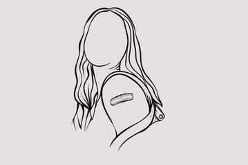 Hand-drawn Girl after vaccine on white background