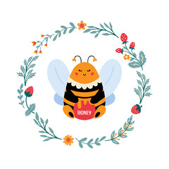 Vector honeybee in cartoon style Sweet bumblebee