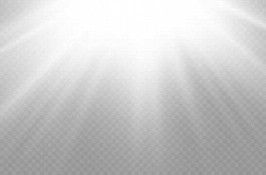 Sunlight flash, sun rays, white beam light. 