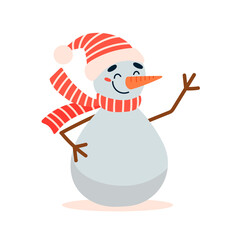 Illustration of cute cartoon christmas snowman isolated on white