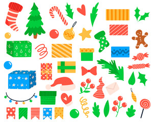 Illustration of cute cartoon christmas party set isolated on whi