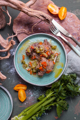 French cuisine roast rabbit with vegetables