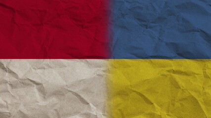 Ukraine and Indonesia Flags Together, Crumpled Paper Effect Background 3D Illustration