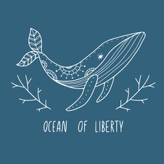Ocean of liberty. Line art whale