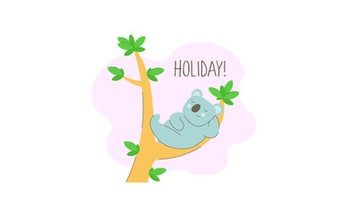The Cute Koala is Lying and Sleeping on the Tree. Today is a holiday. Koala is relaxing.