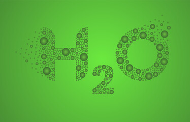 H2O water molecule logo concept isolated on green background. Structure of the water molecule H2O. Chemical formula for water drops H2O vector stock illustration.
