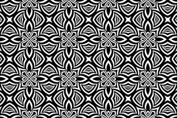 Ethnic pattern, geometric background. Modern ornament in the style of optical illusion. Black white template for creativity, coloring, design.