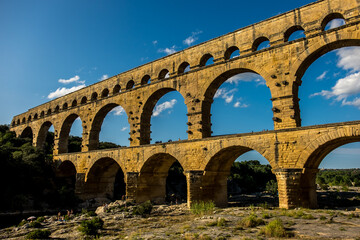 Landscape view of the famous "Pont du Gard" bridge, shot in Herault,France