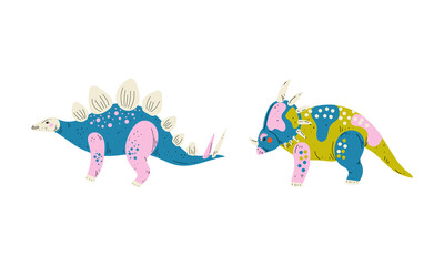 Dinosaur as Prehistoric Creature and Jurassic Predator Vector Set