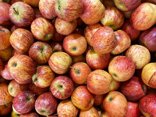 Apples background. Food background. Red ripe fresh apples Gala variety