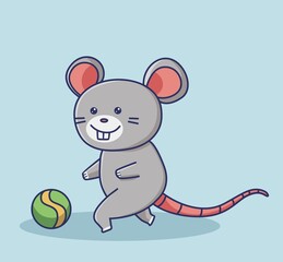 Cute mouse playing a ball soccer. Animal Isolated Cartoon Flat Style Sticker Web Design Icon illustration Premium Vector Logo mascot
