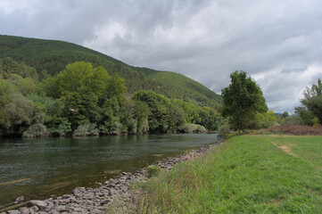 Fluvial beach formed by the river Sil, in the village of San Clodio, province of Lugo, Spain.