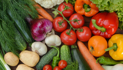 Colorful set organic food. Fresh raw vegetables. Healthy vegetarian food.Vegetarian eating concept.Top view.Flat lay