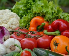 Beautiful fresh organic vegetables . The concept of gardening, healthy eating, vegetarianism.
