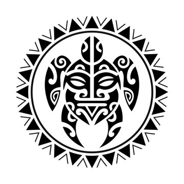 Sea turtle and face Maori style. Tattoo sketch round circle ornament Stock  Vector | Adobe Stock