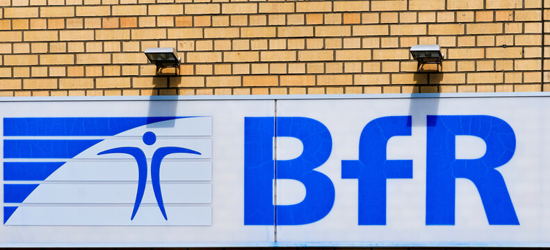 Berlin, Germany - August 6, 2021: Sign with the logo of the Federal Institute for Risk Assessment (BfR) in Berlin.