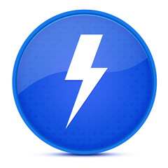 Lightning bolt aesthetic glossy blue round button abstract