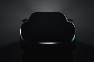 Silhouette of an unrecognizable concept car. Automotive industry topics