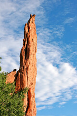 Cathedral Spire, a red rock formation in Garden of the Gods, the National Natural Landmark in Colorado Springs Colorado