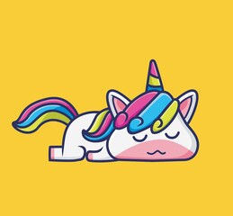 Cute cartoon sleeping unicorn looks so funny with a bit tired. Animal Cartoon Flat Style Icon illustration Premium Vector Logo
