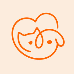Cute dog and cat heart logo line art vector. Veterinary logo, cat and dog logo design, pet care, pet shop, vet clinic, pet clinic.