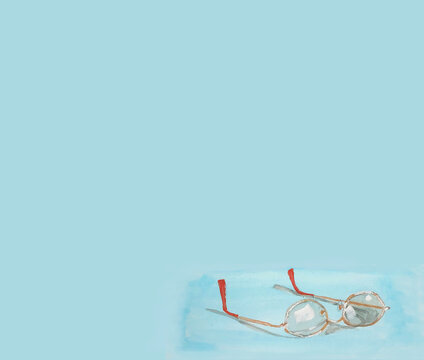 Painting of glasses resting on a blue background