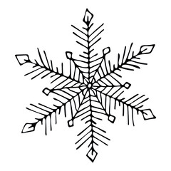 Cute hand drawn snowflake. Vector doodle isolated on white. Christmas and New Year modern design. For print, web, design, decoration, logo.