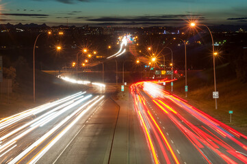Fototapeta na wymiar Night view of Calgary highway at sunset