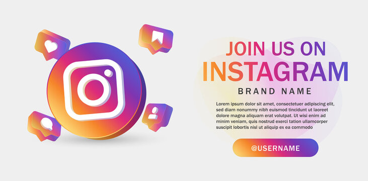 Follow Us On Instagram For Social Media Icons Banner In 3d Round Circle Notification Icons Like Comment Save Follower Icon - Join Us On 3d Instagram Logo With  3d Speech Bubble And Instagram Icons