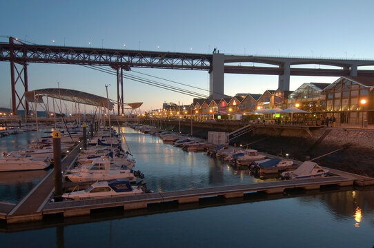 Sunset view of "Doca de santo amaro" in Lisbon