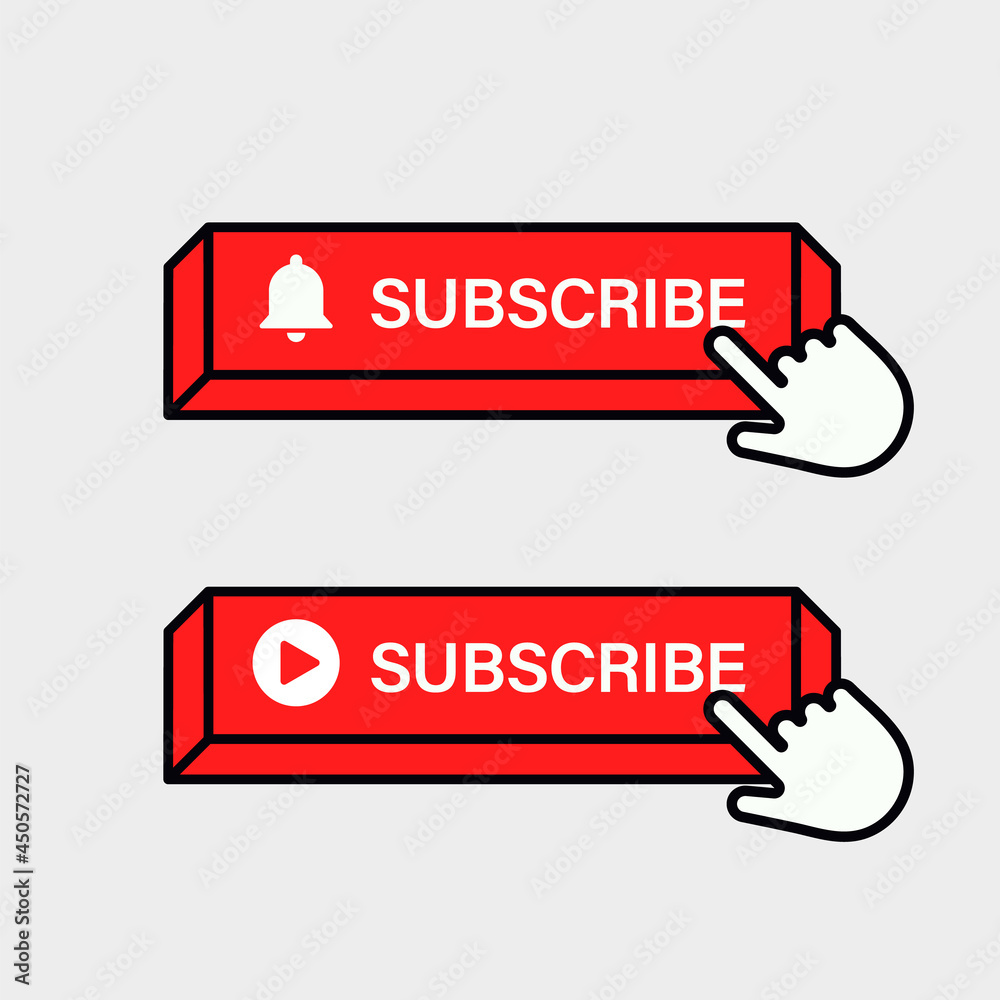 Fototapete subscribe button for youtube video channel in modern with bell icon with hand cursor icon
