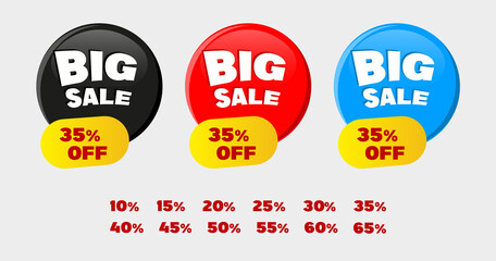 Big Sale tags collection - best offer price and big sale pricing tag badge design set - discount stickers banners - 50% off, 40, 30. 20, 10, 15, 25, 35 off, offer banner