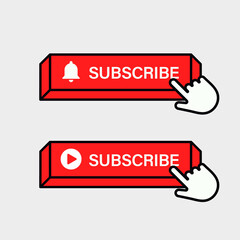 subscribe button for youtube video channel in modern with bell icon with hand cursor icon