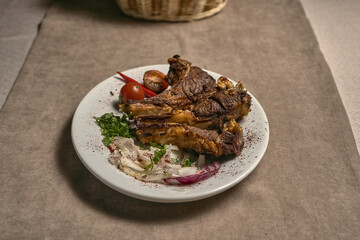 Grilled pork ribs with vegetables