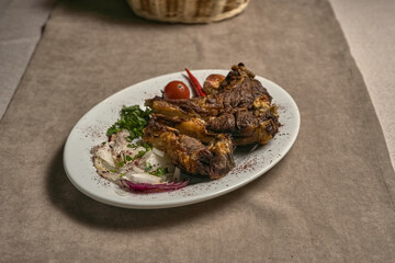 Grilled pork ribs with vegetables